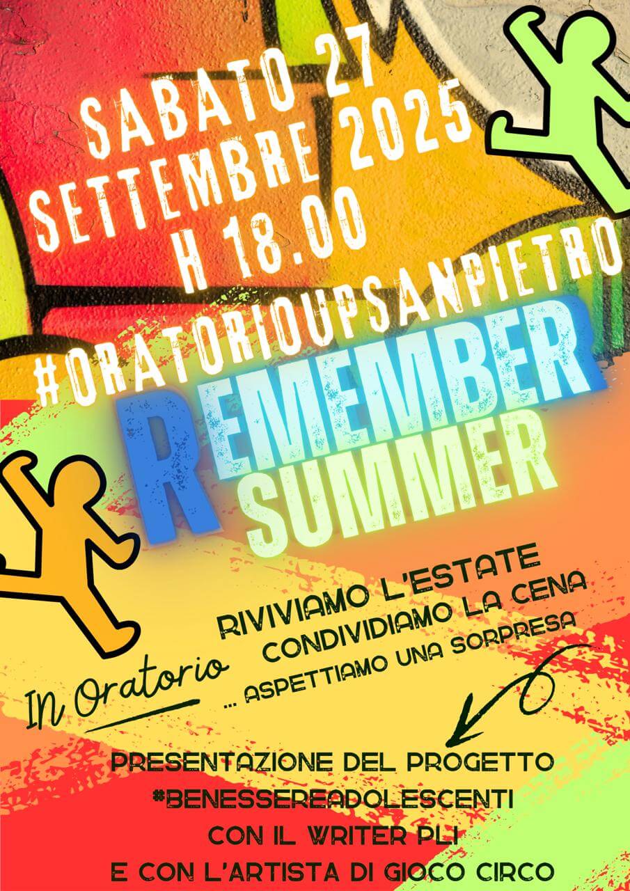 Remember Summer benessere Adolescenti Pavia Oratorio